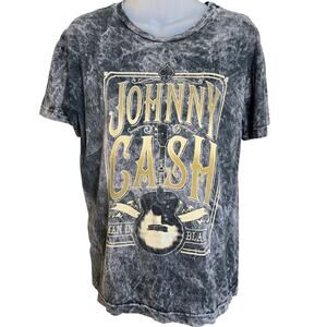 Johnny Cash T Shirt Medium Acid Wash Graphic Band Tee Man in Black Guitar Cotton